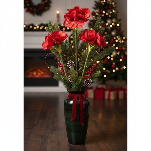 Kunstmatige amaryllisbloem, rood, lange steel, voor vaas en bloemstuk, 77 cm | Floristik24.nl