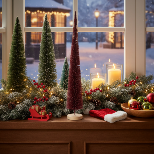 Decoratieve kerstboom, slanke boomfiguur op een houten voet, 60 cm | Floristik24.nl