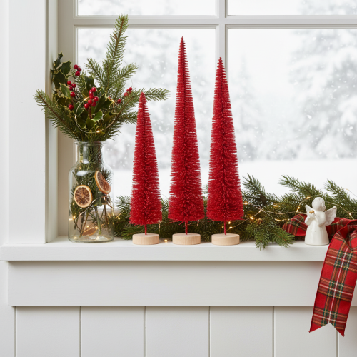 Decoratieve smalle kerstboom, kunstkerstboom op houten voet, 40 cm, 3 stuks | Floristik24.nl