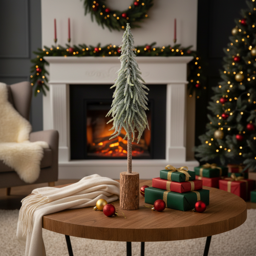 Kunstmatige kerstboom, met ijslaag, decoratieve boom op een houten voet voor winterdecoratie en kerst, 75 cm | Floristik24.nl