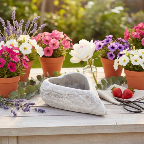 Decoratieve hartvormige schaal, grijs; kleine hartvormige plantenpot, 19 cm | Floristik24.nl