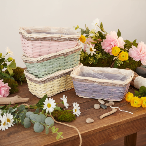 Rechthoekige plantenmand met folie, decoratieve mand, plantenbak, 25 cm, 4 stuks | Floristik24.nl