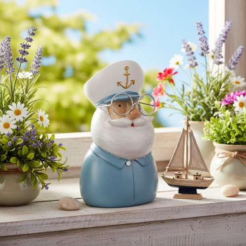 Kapiteinfiguur, maritieme decoratie met bril en hoed, 16 cm | Floristik24.nl