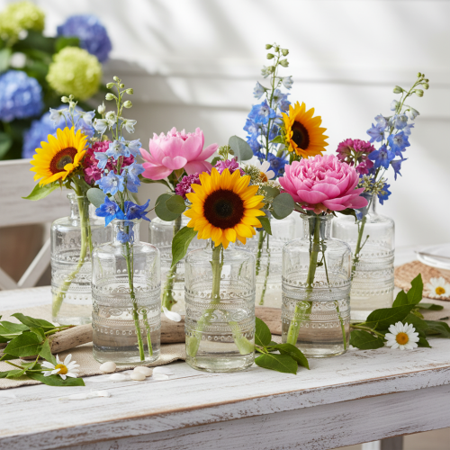 Glazen fles met patroon, cilindrisch, transparant, decoratieve vaas, 15 cm, 6 stuks | Floristik24.nl