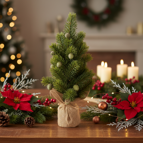 Kunstkerstboom in een jutezak, kleine tafeldecoratie, mini-kerstboom, 38 cm | Floristik24.nl