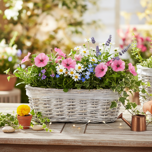 Bloempot in mandvorm met folie-inzetstuk, ovaal, wit, 37 cm | Floristik24.nl