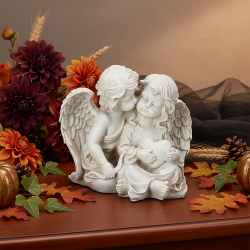 Engeldecoratie voor kinderen: Engelenpaar met hartsculptuur, 24 cm. | Floristik24.nl