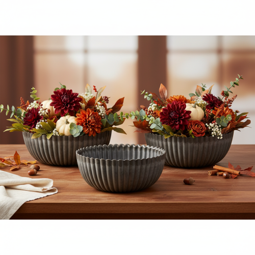 Geribbelde kom, antraciet, decoratieve kom, rond, 15 cm, 2 stuks | Floristik24.nl
