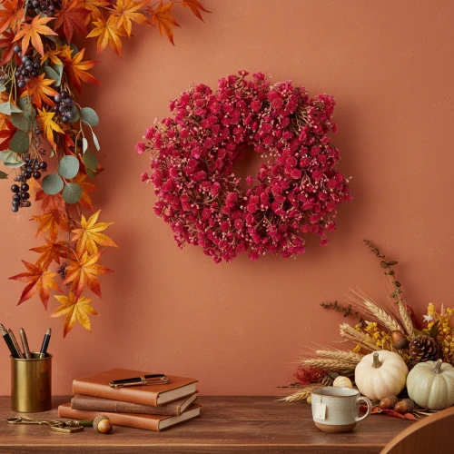 Artikel Kunstbloemenkrans, decoratie met gipskruid, 30 cm