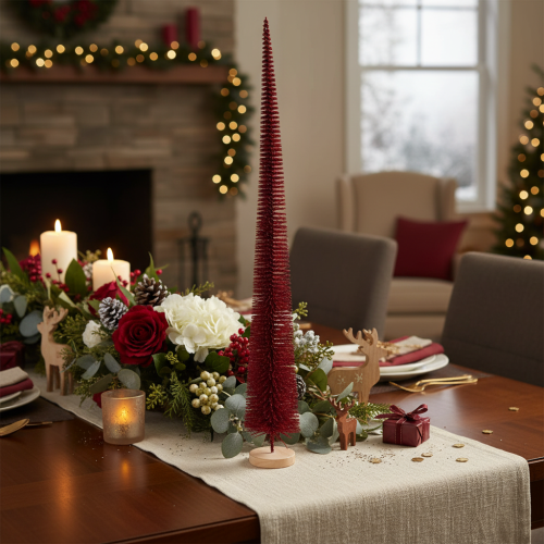 Moderne, slanke decoratieve kerstboom op een houten voet, 80 cm. | Floristik24.nl