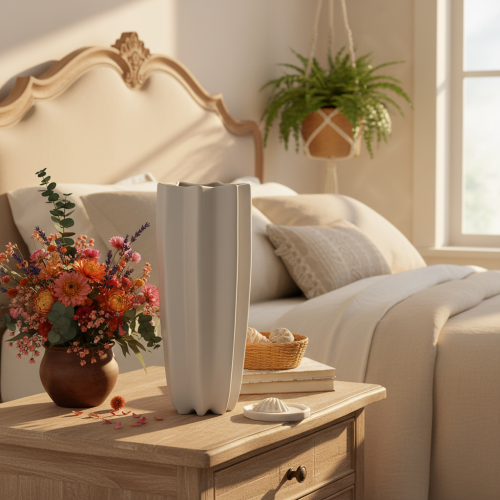 Moderne geribbelde vaas, hoge decoratieve vaas voor droogbloemen, 38 cm | Floristik24.nl