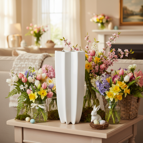 Bloemenvaas met ribbels, moderne decoratieve vaas, 38 cm | Floristik24.nl