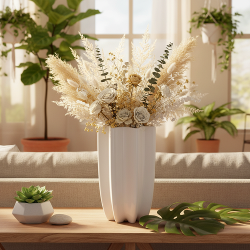 Geribbelde vaas, hoge decoratieve vaas voor droogbloemen, 24 cm | Floristik24.nl