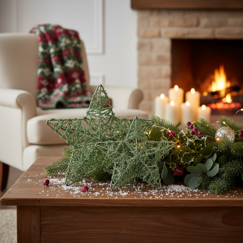 Decoratieve groene draadsterrenset, twee maten, 10 cm, 12 stuks | Floristik24.nl