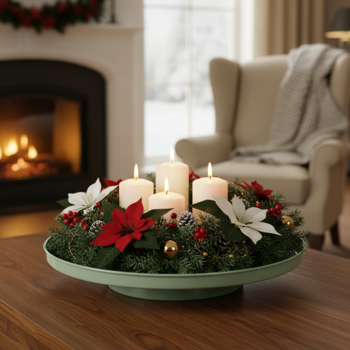 Ronde groene decoratieve schaal op een standaard voor tafeldecoratie, 30 cm | Floristik24.nl