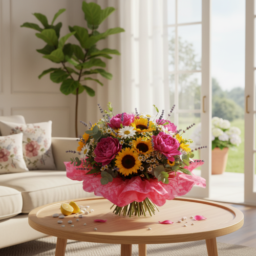 Bloemenmanchet rondella ronde manchet 38cm roze voor boeketten | Floristik24.nl