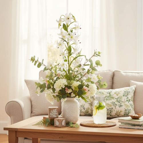 Kunstmatige witte lelie met lange bloemtak, decoratief, 80 cm | Floristik24.nl