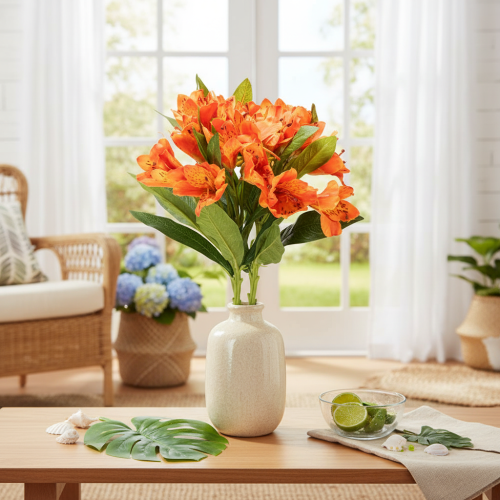 Kunstmatige oranje Alstroemeria-bloem, kunstmatige boeketdecoratie, 75 cm, 3 stuks | Floristik24.nl