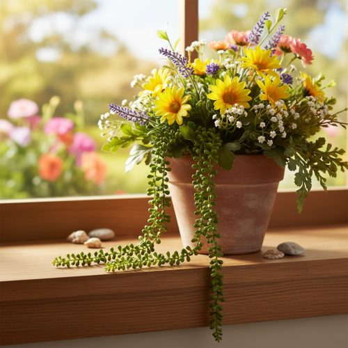 Hangende slinger van kunstplanten met vetplanten als decoratie voor de woonkamer | Floristik24.nl