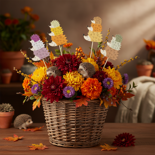 Artikel Decoratieve tuinstekers - Kleurrijke egelfamilie - 34 cm, 12 stuks
