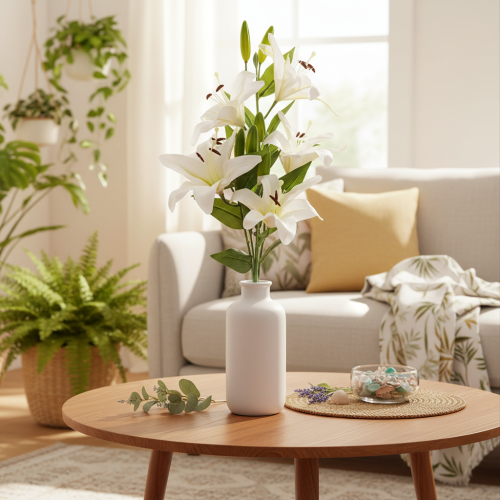 Kunstmatige lelies, 6 witte bloemen, realistische bloeiende tak, 66 cm | Floristik24.nl