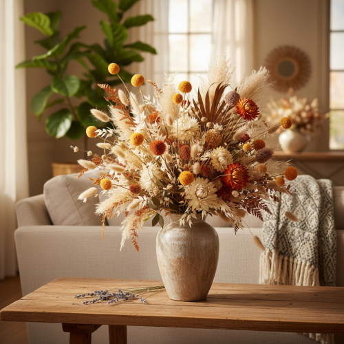 Boeket gedroogde Craspedia-bloemen, 55 cm, 20 stuks | Floristik24.nl