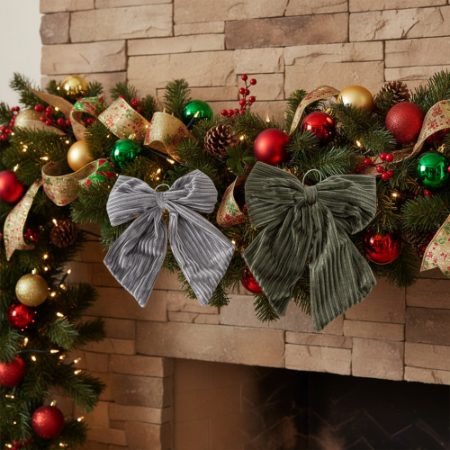 Decoratieve hangende strik, kerststrik, fluweel, geribbeld, 24 cm, 2 stuks | Floristik24.nl