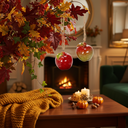 Artikel Herfstdecoratie: keramische appels om op te hangen, 5 cm, 4 stuks