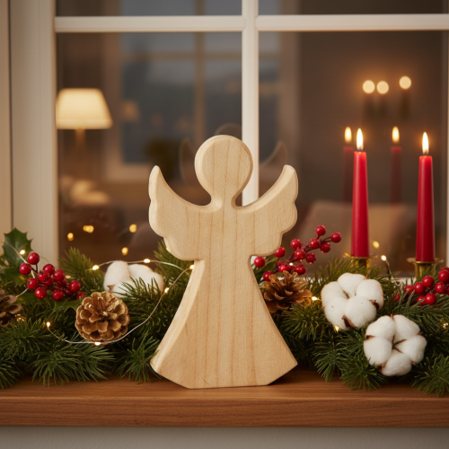 Decoratieve houten engelfiguur gemaakt van licht, natuurlijk hout, kerstdecoratie, 30 cm | Floristik24.nl