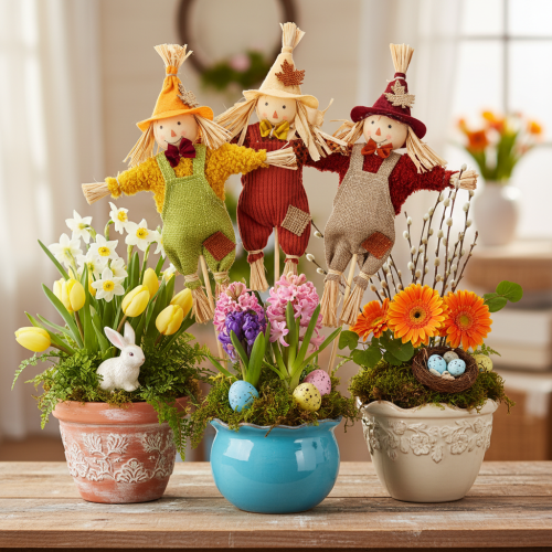 Decoratieve vogelverschrikkerfiguur op een stok voor knutselwerkjes en planten, 60 cm | Floristik24.nl