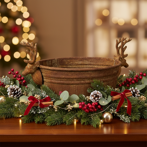 Decoratieve schaal met rendierkop, ovaal, roestbruin, rustiek, 41 cm | Floristik24.nl