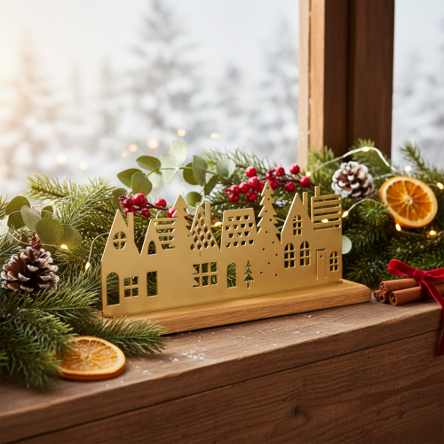 Huissilhouet decoratie adventskalender op houten voetstuk 29 cm | Floristik24.nl