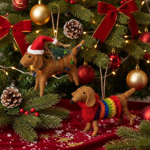Decoratief kerstboomornament in de vorm van een teckel, 16 cm, 2 stuks | Floristik24.nl
