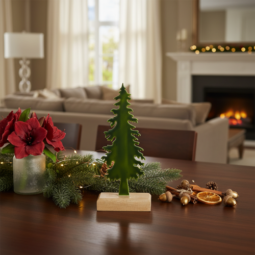 Decoratieve kerstboom op een houten standaard, 26 cm | Floristik24.nl