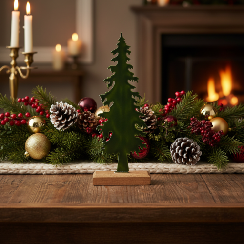Decoratief kerstboombeeldje met houten voet, 36 cm | Floristik24.nl