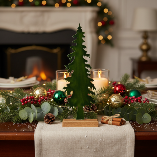 Decoratieve kerstboom op een houten voet, tafeldecoratie, kerst, 46 cm | Floristik24.nl