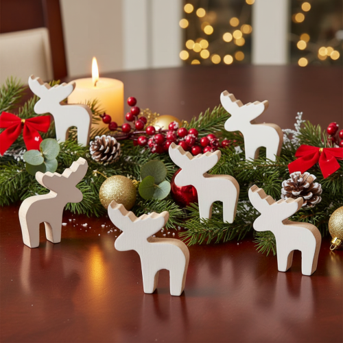 Houten decoratieve elandfiguur, staand, kerstdecoratie, 6 cm, 8 stuks | Floristik24.nl