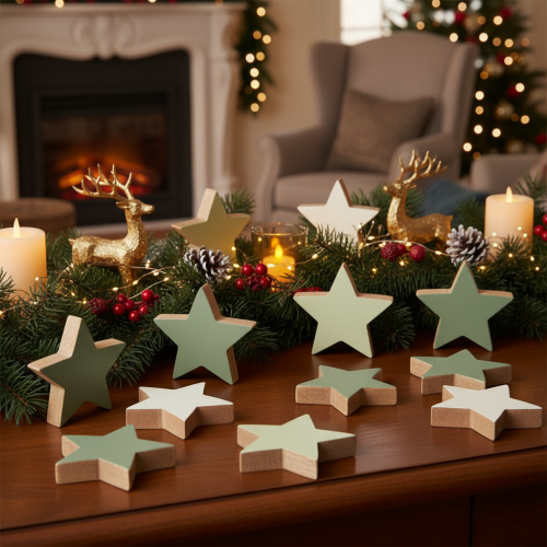 Houten sterrendecoratieset voor tafel en vensterbank, 5 cm, 9 stuks | Floristik24.nl