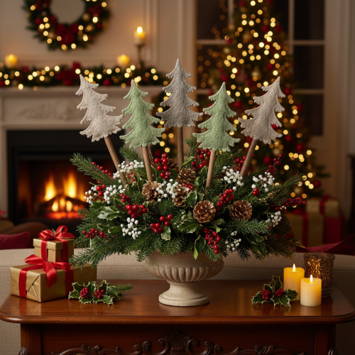Decoratieve kerstboom op een stokje voor bloempotten en hoge bloemstukken, 45 cm, 6 stuks | Floristik24.nl