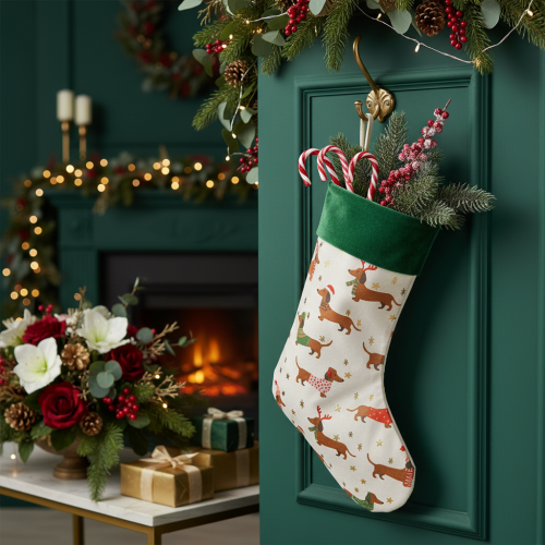Kerstsok met teckelmotief, 50 cm | Floristik24.nl