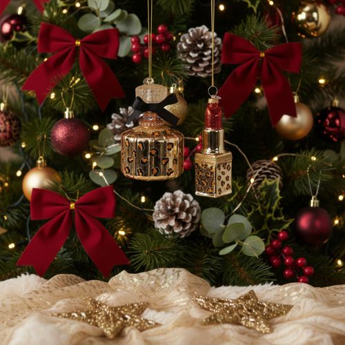 Kerstboomversiering: parfumflesje en lippenstift met luipaardprint, 11 cm, 2 stuks | Floristik24.nl