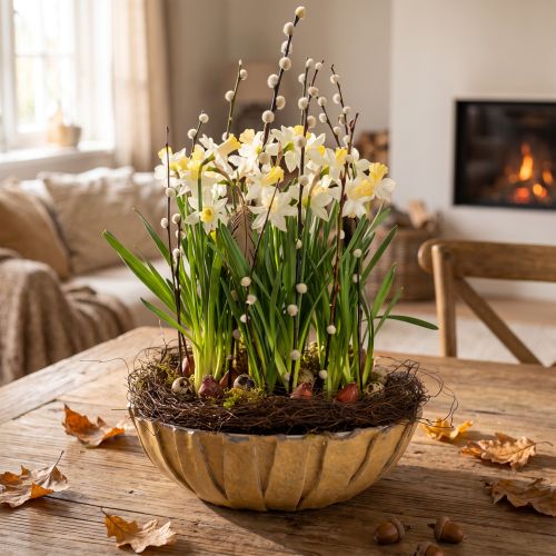 Ronde plantenbak, bloemendecoratie, kunststof schaal, container voor bloemstukken, groen, gevlekt wit, H8,5cm, Ø30cm kopen | Floristik24.nl