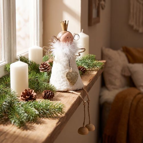 Engel figuur zittend Kerstdecoratie hout metaal wit H12cm | Floristik24.nl
