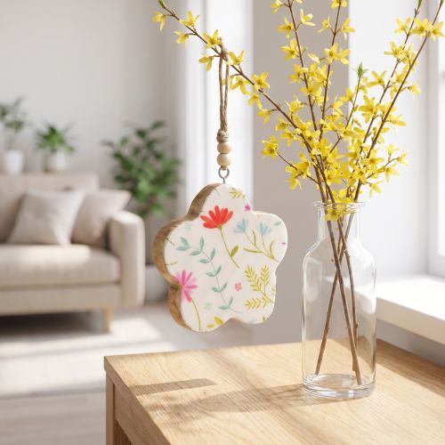 Decoratieve hanger bloem hout glans wit gekleurd Ø9,5cm 20cm | Floristik24.nl