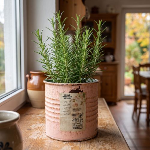 Bloempot decoratieve blik zalmkleurige metalen kruidenpot Ø8cm H7.5cm | Floristik24.nl