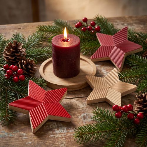 Houten kerststerren sterren gecanneleerd rood naturel 11cm 3 st | Floristik24.nl