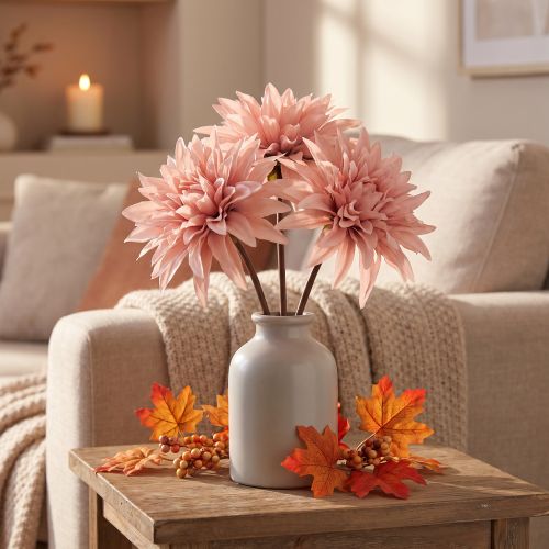 Artikel Decoratieve bloemen dahlia kunst roze bloesem Ø15cm L28cm 3 st