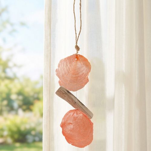 Maritieme decoratiehanger Capiz schelpen drijfhout oranje naturel 35cm | Floristik24.nl