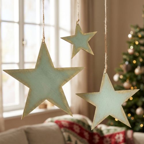 Houten sterren voor het ophangen van raamdecoratie mint goud 12/20/26cm set van 3 | Floristik24.nl