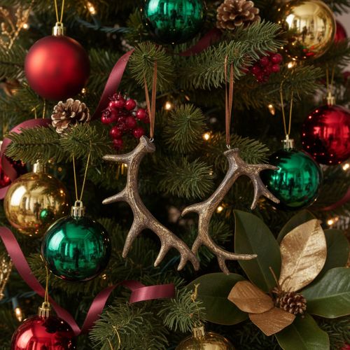 Rustieke decoratieve hangers in de vorm van geweien voor aan de muur of boom, 15 cm, 6 stuks | Floristik24.nl